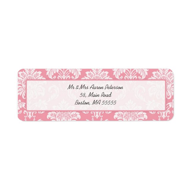 Pink Damask Customisable Address Labels (Front)