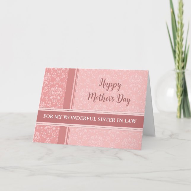Pink Damask Floral Sister in Law Happy Mother's Card (Front)