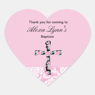 Pink Damask Girls BaptismThank You sticker