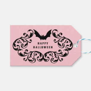 Pink Damask Glam Bat Happy Halloween Gift Tags
