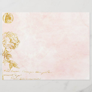 Pink Damask & Gold Floral Scrapbook Paper
