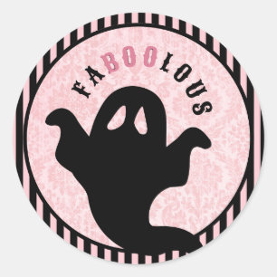 Pink Damask   Halloween Ghost   FABOOLOUS Classic Round Sticker