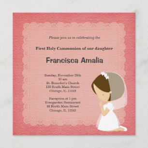 Pink Damask Holy Communion girl Invitation
