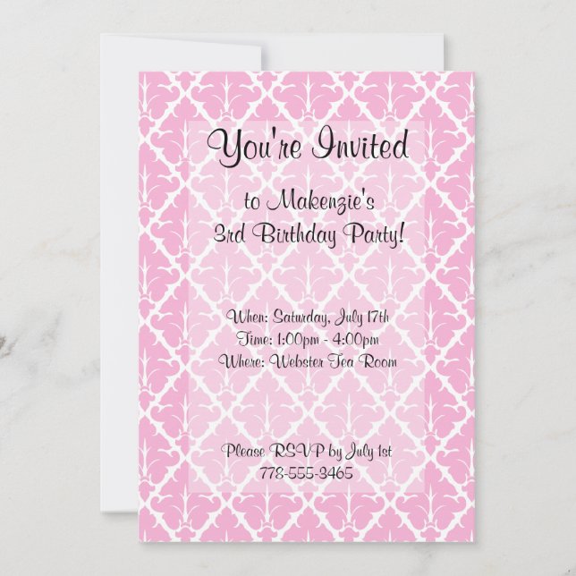Pink Damask Invitations (Front)