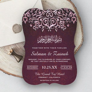 Pink Damask Islamic Muslim Wedding Invitation