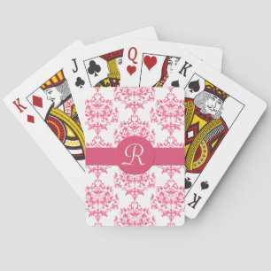 Pink Damask Monogram Playing Cards