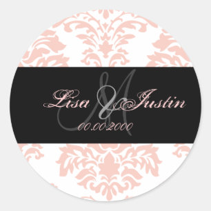 Pink Damask,  monogram stickers