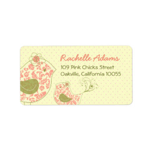 Pink Damask Mummy & Baby Girl Birds Chic Address Label
