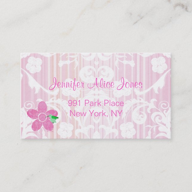 Pink damask Mummy Calling Card (Front)