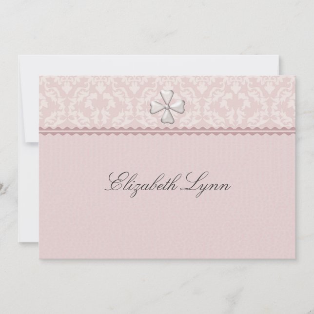 Pink Damask Overlay Religious Invitation (Front)