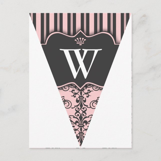 Pink Damask Party Flag Bunting Banner Postcard (Front)