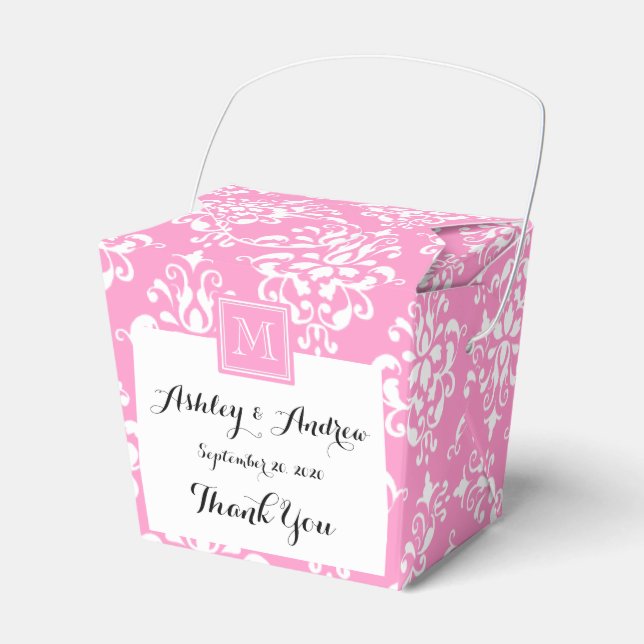 Pink Damask Pattern 1 with Monogram Favour Box (Front Side)