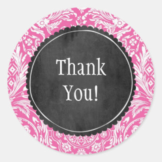 Pink Damask Pattern Flower Chalkboard Customisable Classic Round Sticker