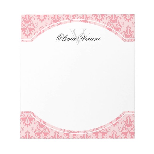 Pink Damask Pattern Notepad (Front)