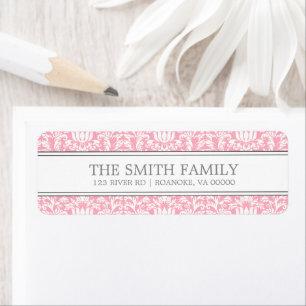Pink Damask Pattern Return Address Label