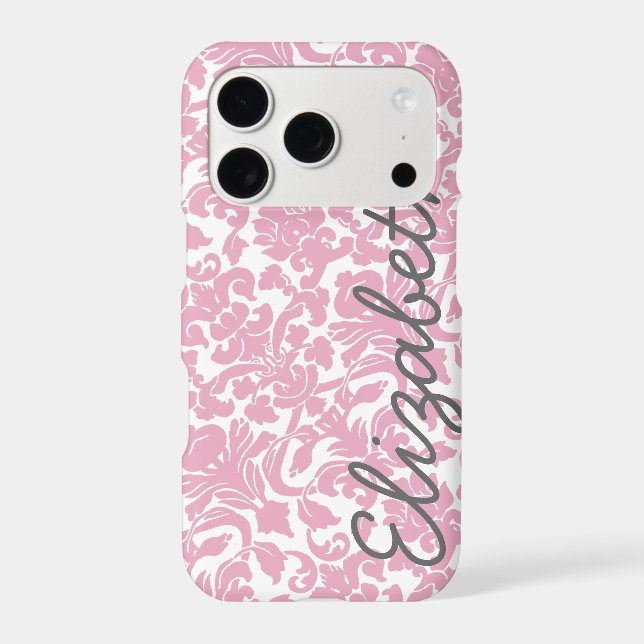 Pink Damask Pattern with Grey Name (Back)