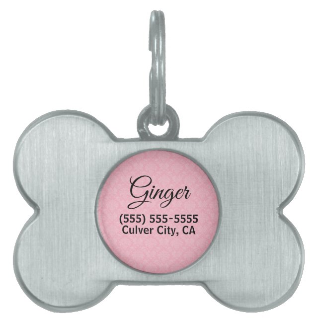 Pink Damask Personalised Pet Tag (Front)