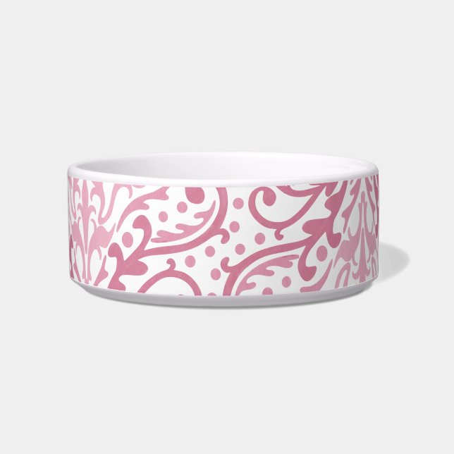 Pink Damask Pet Bowl (Front)