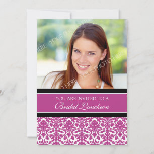 Pink Damask Photo Bridal Luncheon Invitation Cards