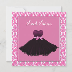 Pink Damask Pink Sweet Sixteen Birthday Party Invitation