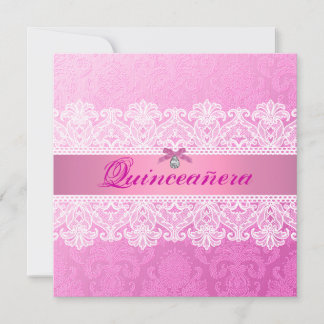 Pink Damask Quinceanera Birthday Invite