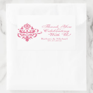 Pink Damask Rectangle Wedding Favour Stickers