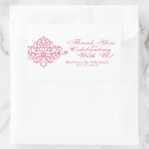 Pink Damask Rectangle Wedding Stickers