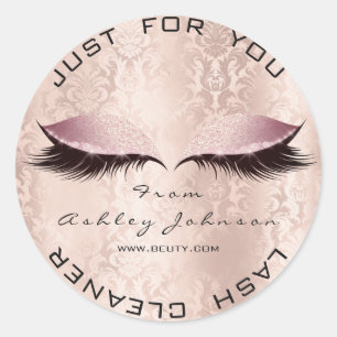 Pink Damask Salon Glitter SPA Makeup Lash Cleaner Classic Round Sticker