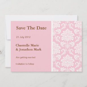 Pink Damask Save The Date Card