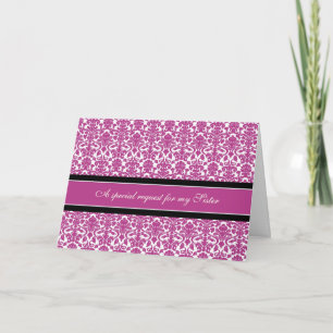 Pink Damask Sister Bridesmaid Invitation Card