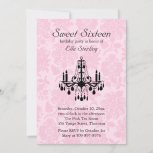 Pink Damask Sweet Sixteen Birthday Invitation