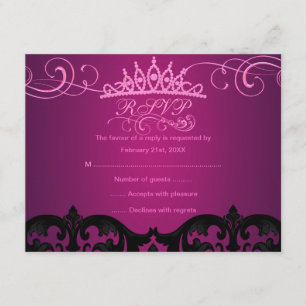Pink Damask & Swirl Birthday RSVP Card