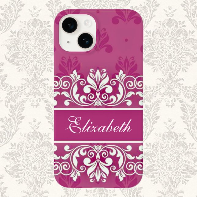 Pink Damask swirl name Case-Mate iPhone Case (Creator Uploaded)