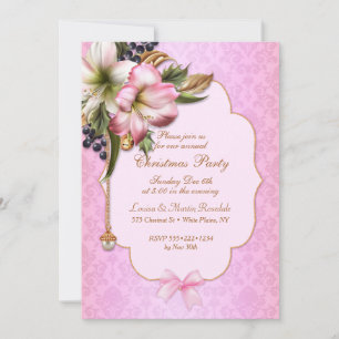 Pink Damask Victorian Floral Ornament Pearl Invitation