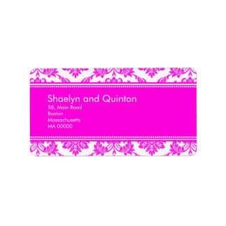 Pink Damask Wedding Address Labels