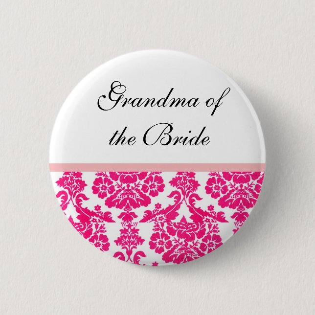 pink damask wedding buttons (Front)