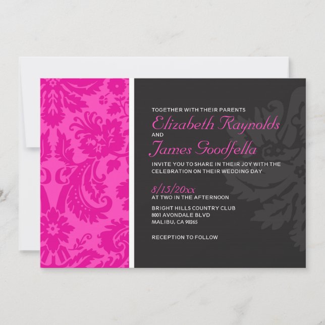Pink Damask Wedding Invitations (Front)
