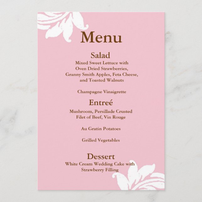 Pink Damask Wedding Menu (Front)