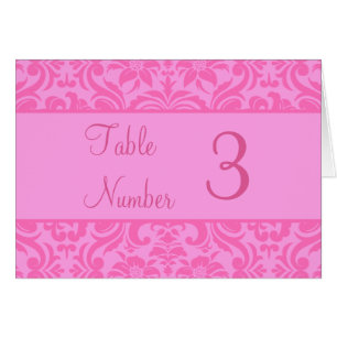 Pink Damask Wedding Reception Table Number Cards