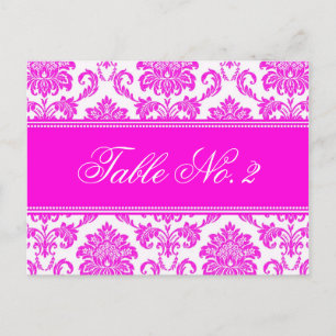 Pink Damask Wedding Table Number Postcard