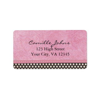 Pink Damask with Black and White Polka Dots Label