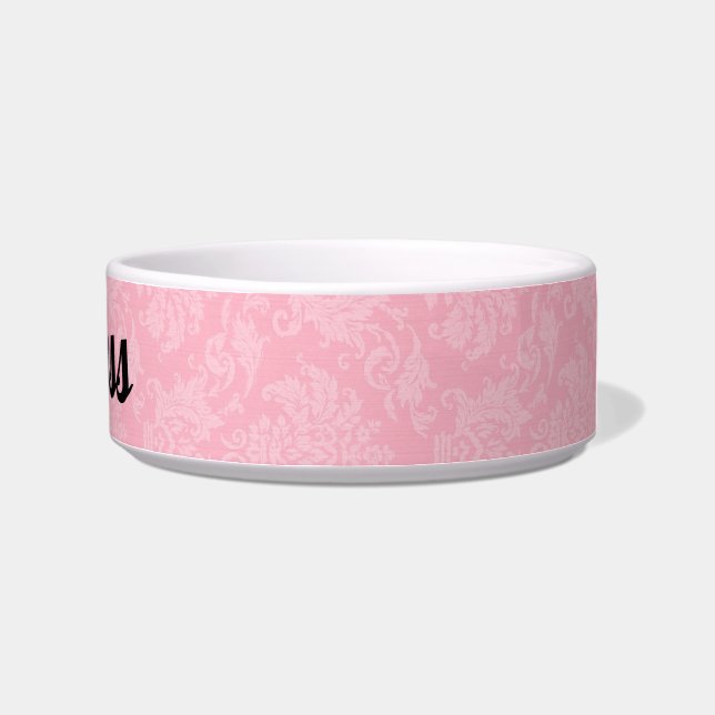 Pink Damask with Pet's Name Bowl (Right)