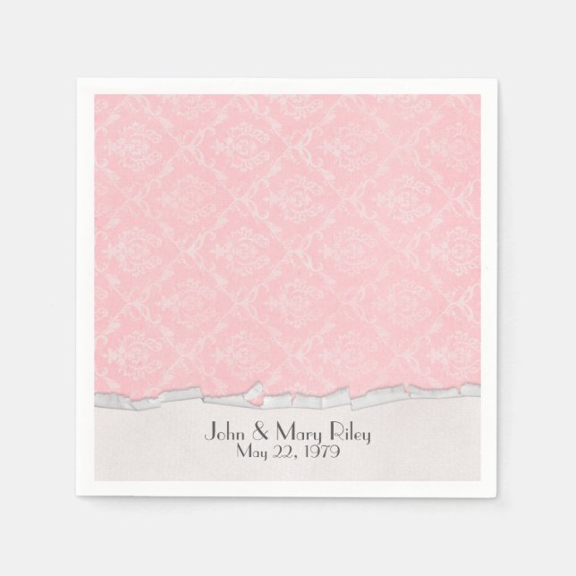 Pink Damask with torn edge border Napkin (Front)