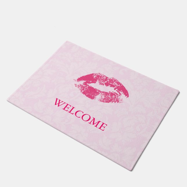 Pink Damasks And Red Lips Doormat (Angled)