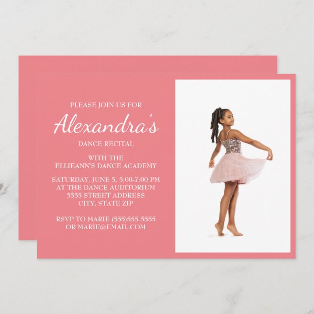 Pink Dance Recital Photo Invite (Front/Back)