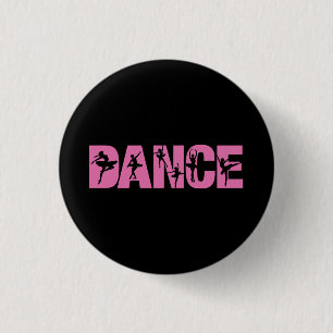 Pink DANCE with Ballerina Cutouts 3 Cm Round Badge