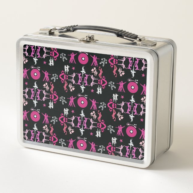 Pink Dancer Patterned Home Decor Metal Lunch Box (Front)
