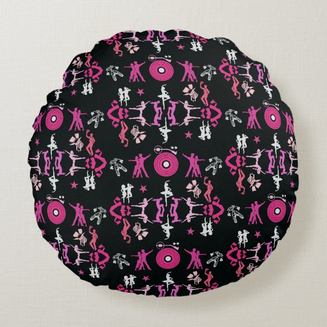 Pink Dancer Patterned Home Decor Round Cushion (Front)