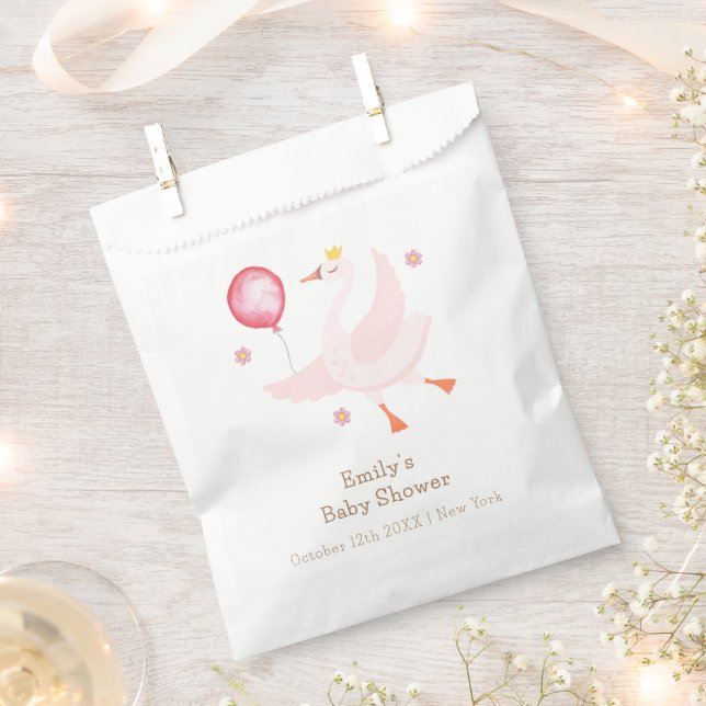 Pink Dancing Princess Swan Balloon Baby Shower  Favour Bag (Clipped)