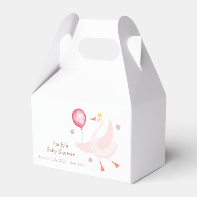 Pink Dancing Princess Swan Balloon Baby Shower  Favour Box (Front Side)